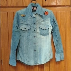 *VINTAGE* Denimites Hand Beaded Snap Denim Shirt